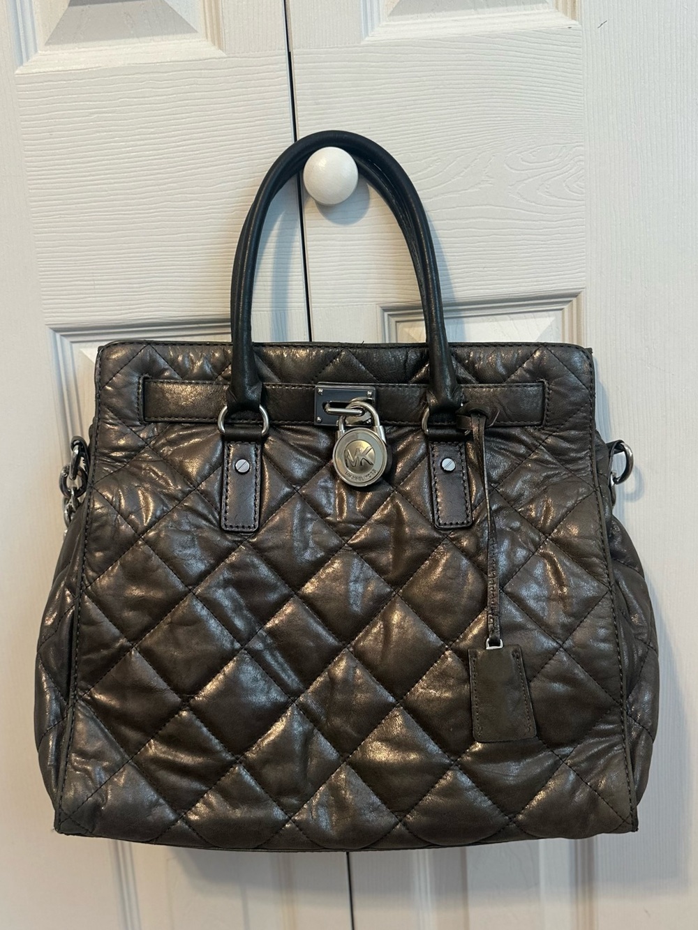 Michael Kors Quilted Leather Satchel in Dark Gray